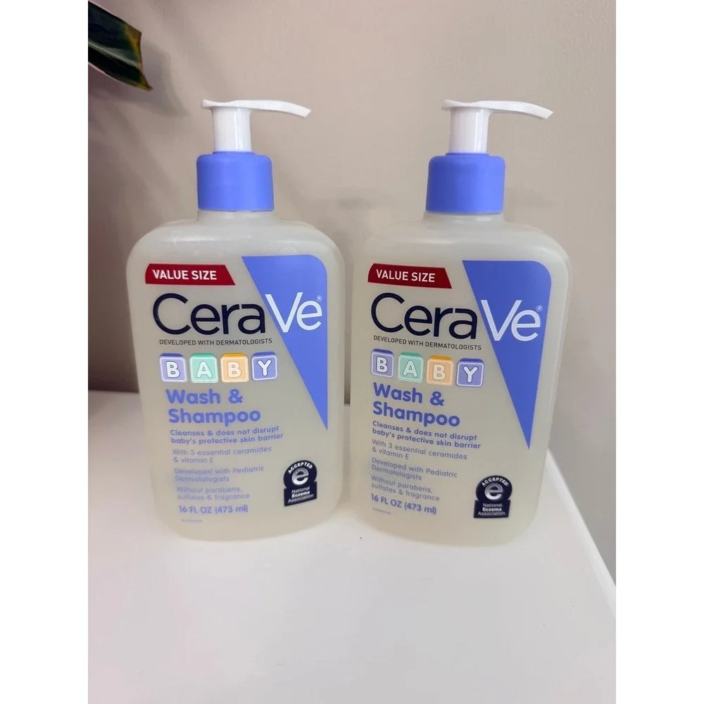 CeraVe Baby Wash & Shampoo Baby 16oz 2pk White Blue‎ Ceramides NWT